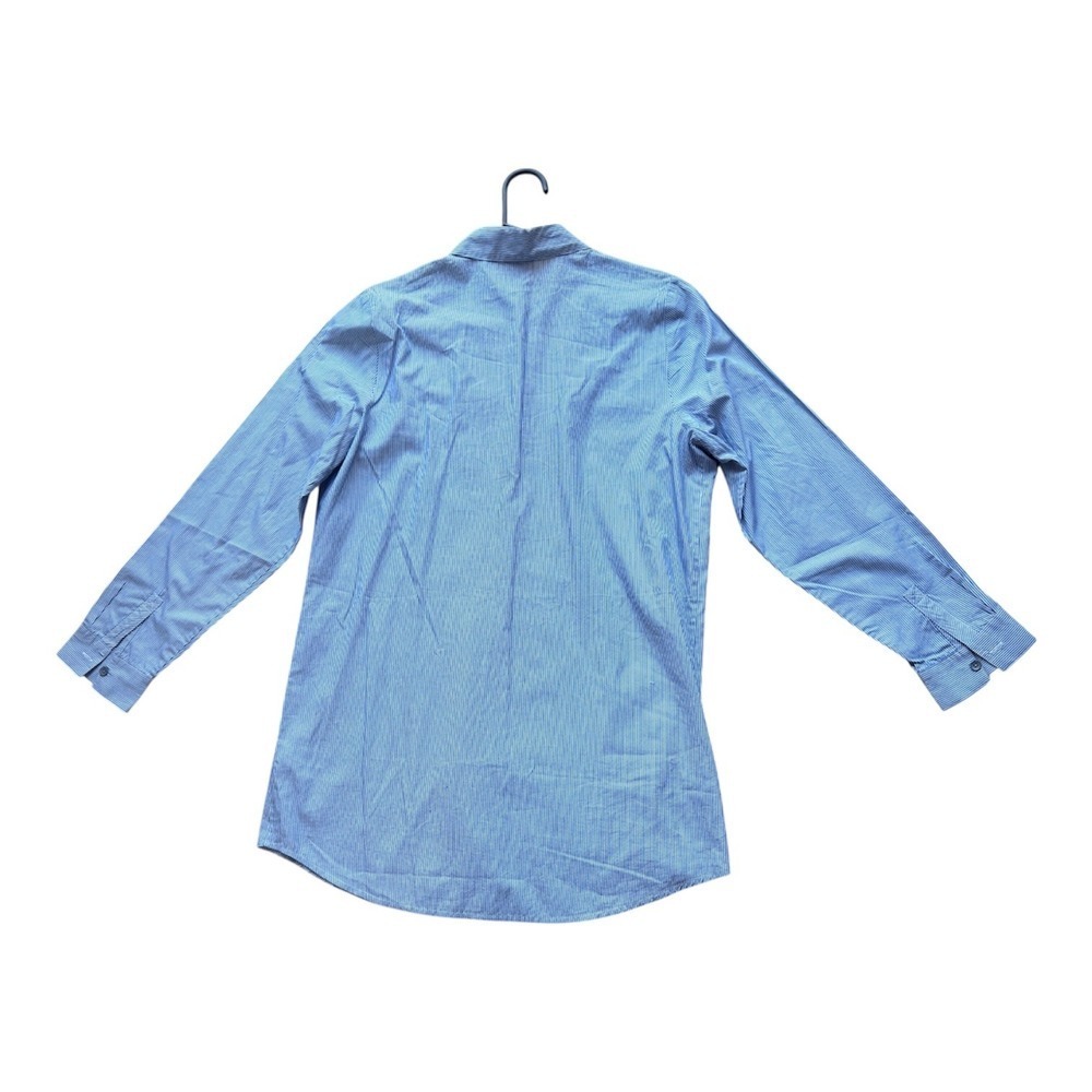 J Jill Blue White Pinstripe Button Up Tunic Shirt Long Sleeve Women Size M